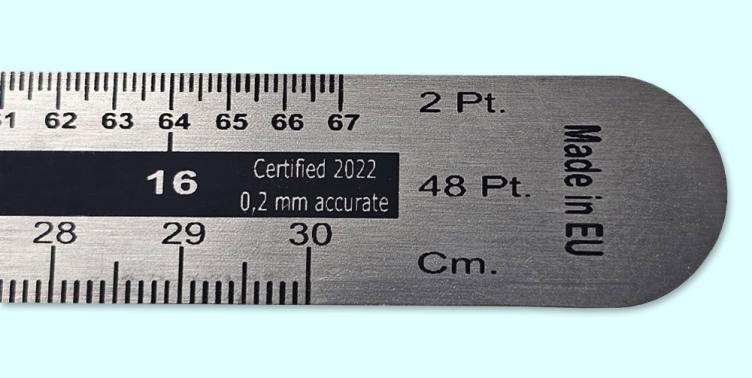 Typometer - aus Stahl 30 cm, mit Anschlag